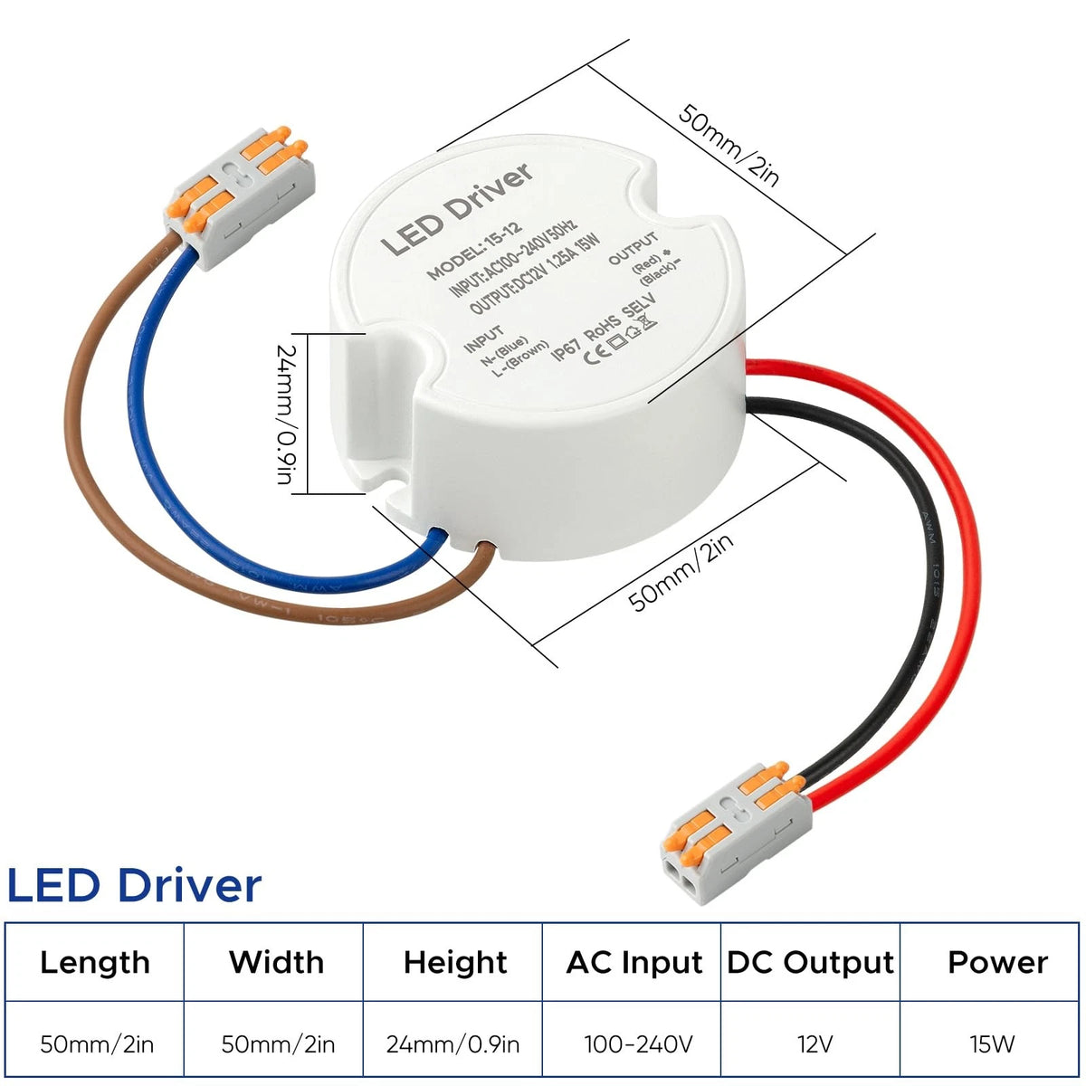 LED Driver 15 Watts Waterproof IP67 Power Supply 12V 1.25A