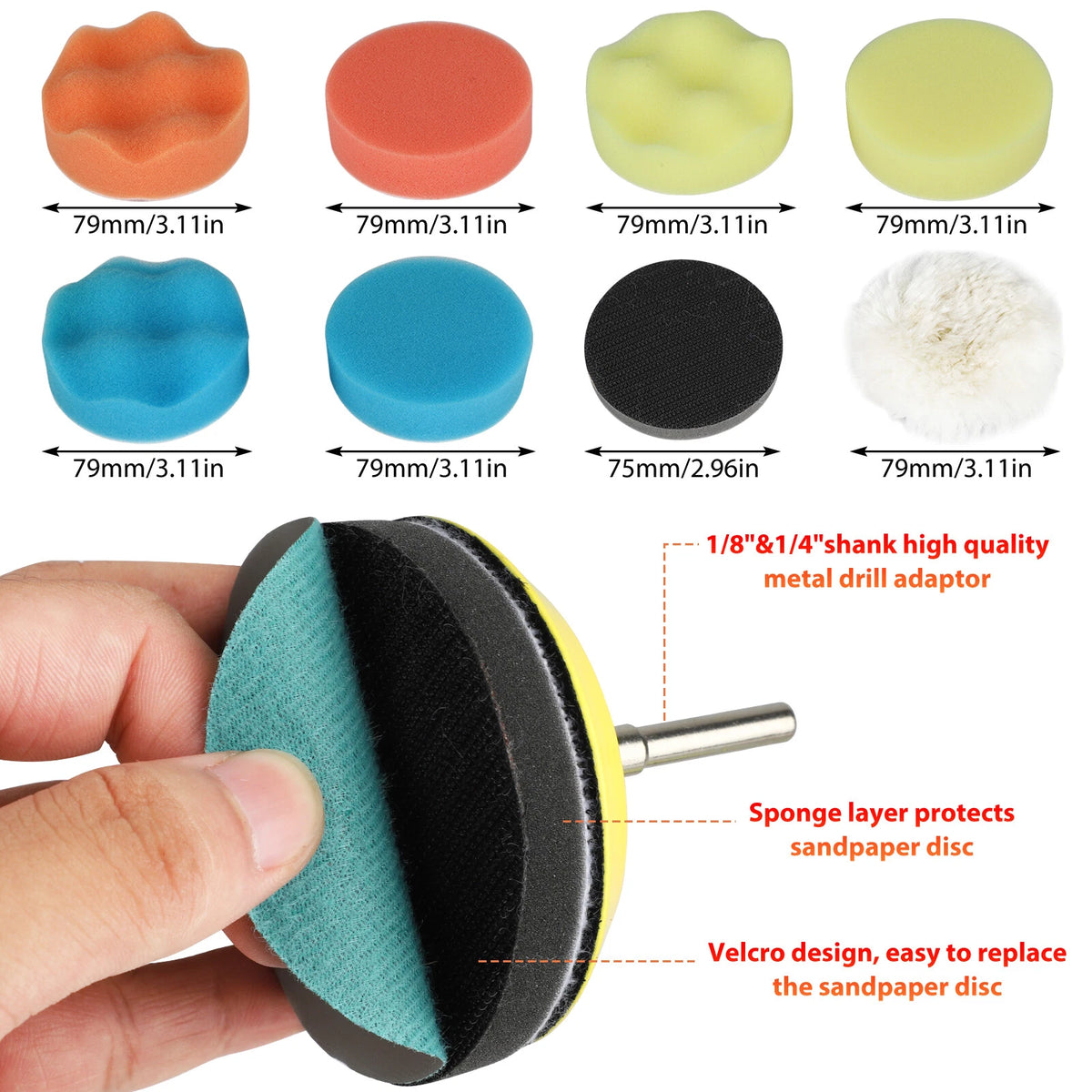 132Pcs Sanding Discs Foam Buffing Polishing Pad Kit for Universal Use