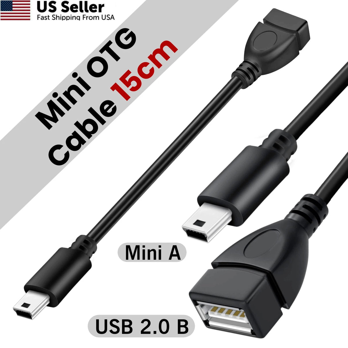 Mini USB OTG Cable for Digital Cameras (1 Pack, Black)