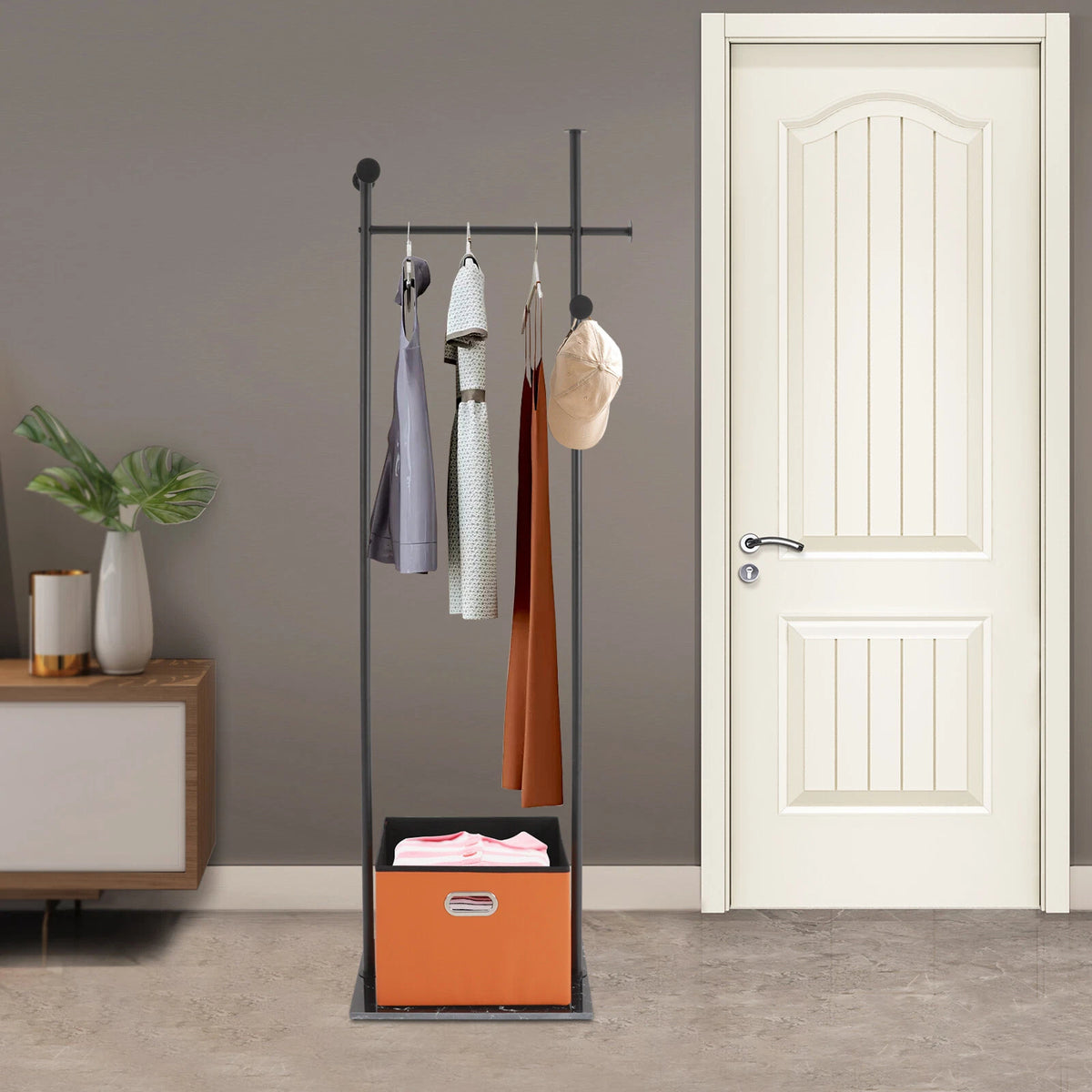 Coat Rack Stand for Freestanding Use - Marble Corner Rack Black+Orange