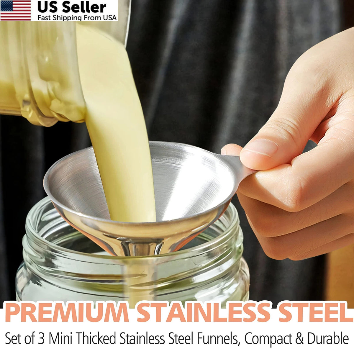 3X Stainless Steel Mini Kitchen Funnel Set for