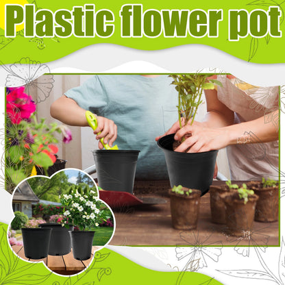 Set of 10 Black Round Plastic Nursery Pots 7 Gallon for Plants