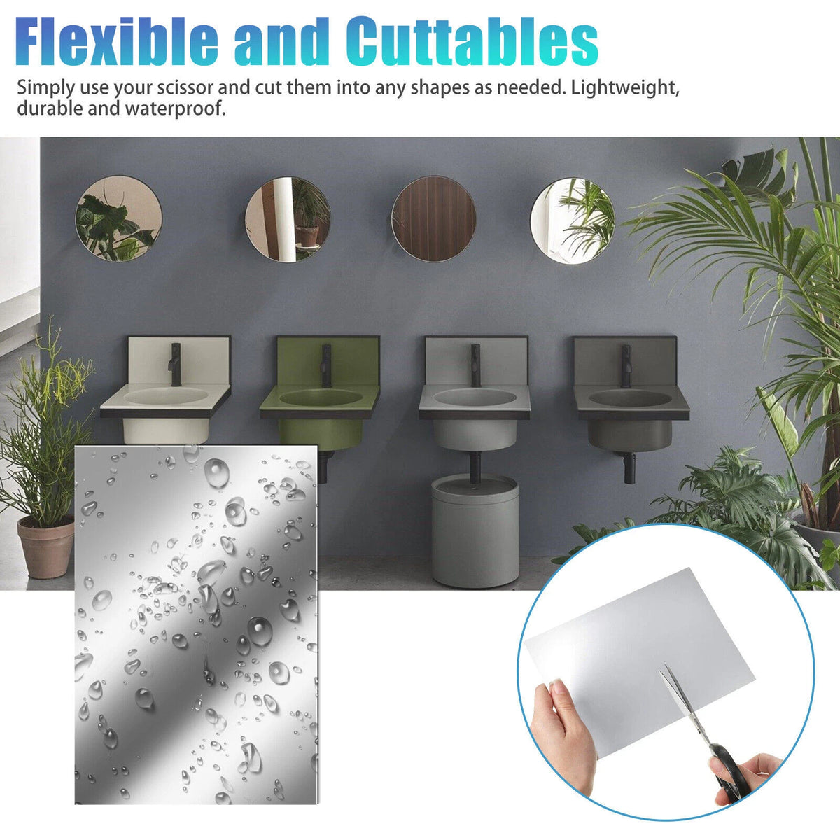 24X Mirror Reflective Wall Sticker Self Adhesive Tile Film Home Decor
