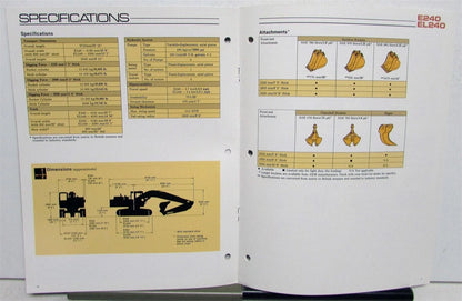 Excavator Specifications Brochure for Caterpillar E240 EL240 (1988)