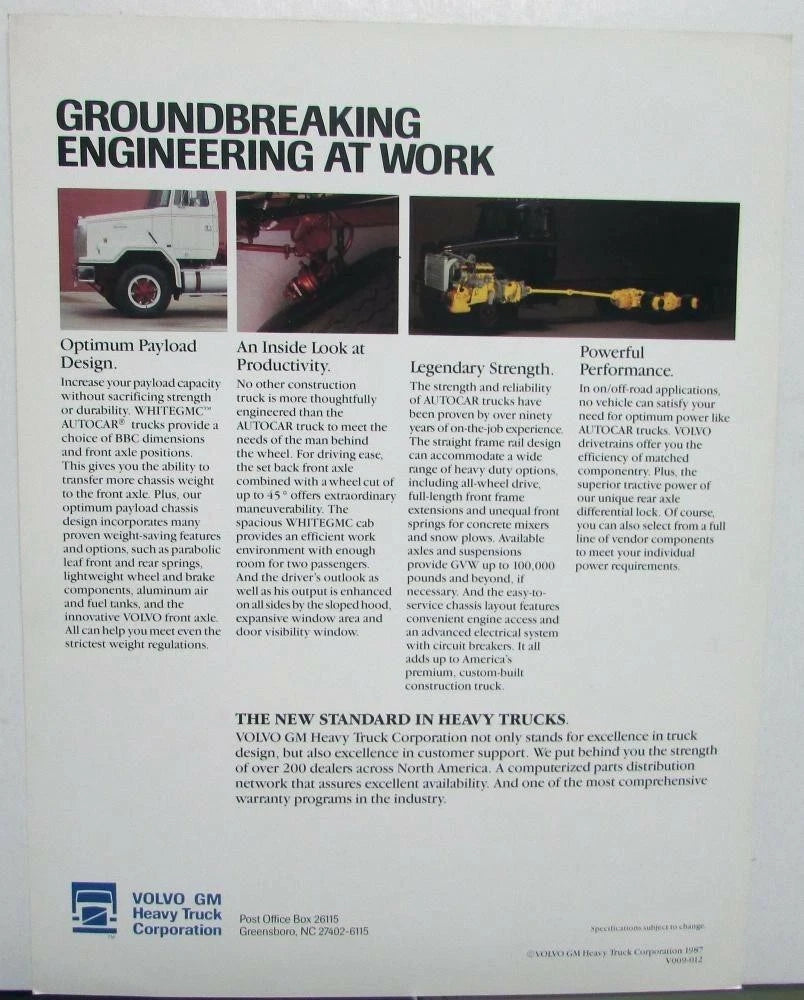 GMC Autocar Construction Sales Insert for GMC (1987)