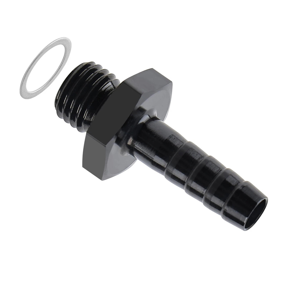 M12 to 5/16" Hose Barb Fuel Oil Pump Inlet Fitting with Aluminum Washer