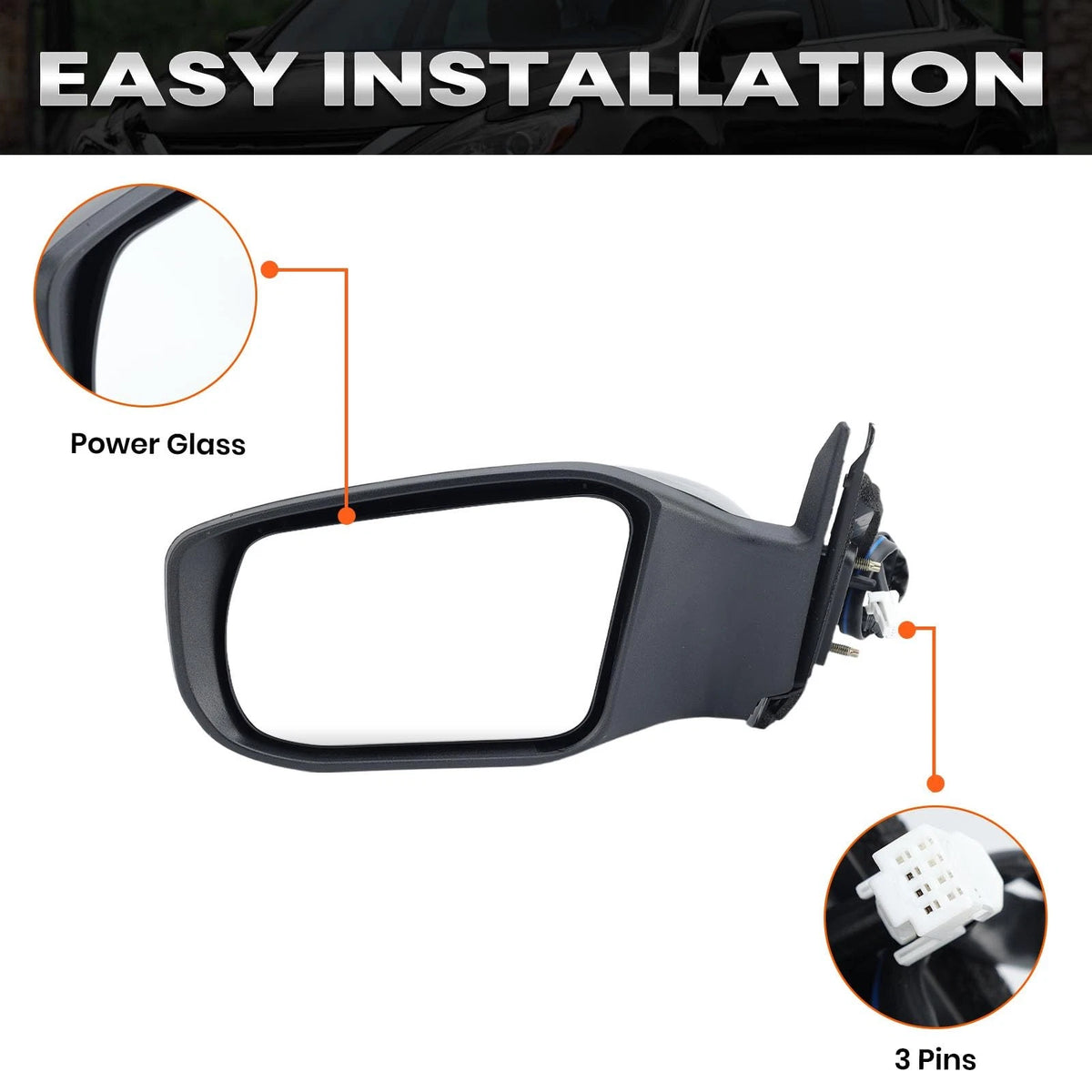 Left Driver Side Mirror for Nissan Altima (2013–2018) Power Glass Replacement
