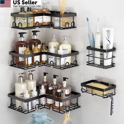 5 Pack Corner Shower Caddy - Rustproof Stainless Steel, Black