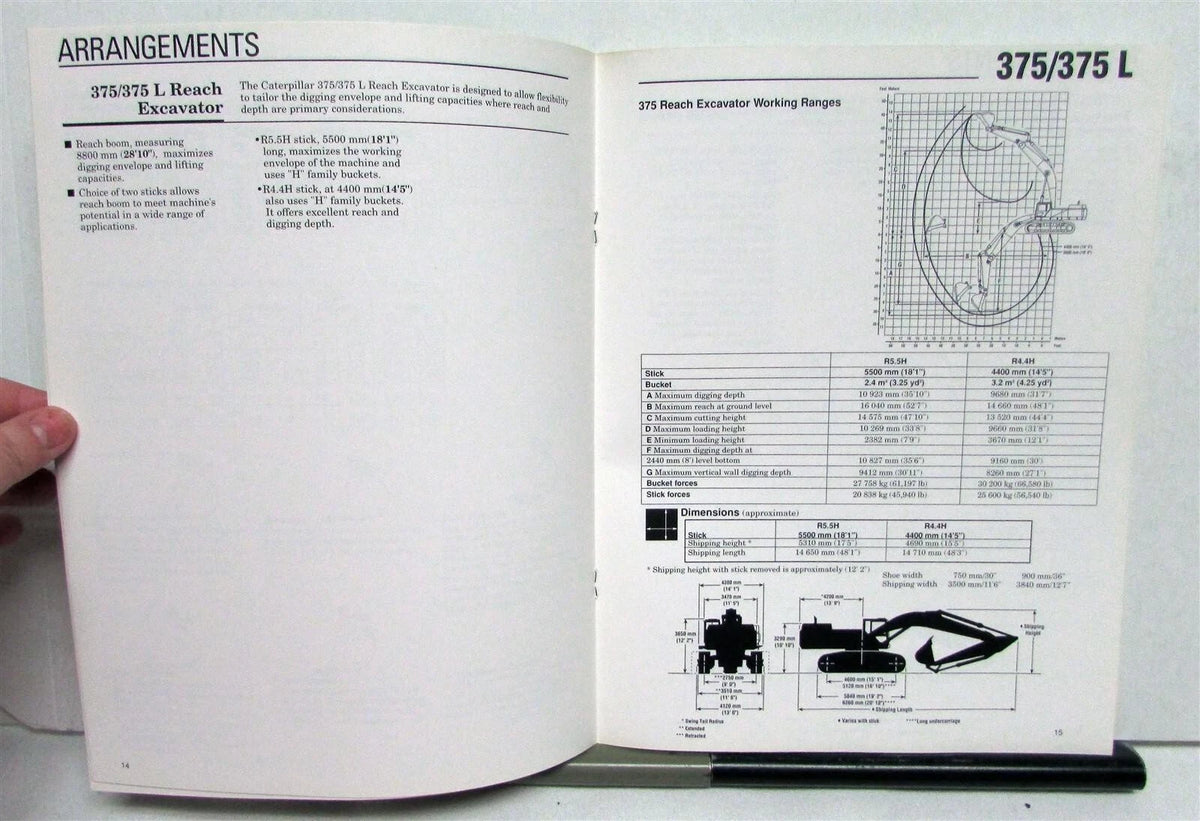Caterpillar 375 375L Excavator Specifications Brochure