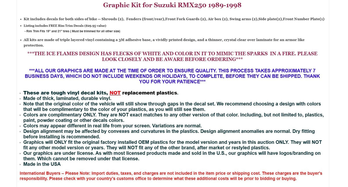 Graphic Stickers +#PLT/RIM Decals for Suzuki RMX250 (1989–1998)