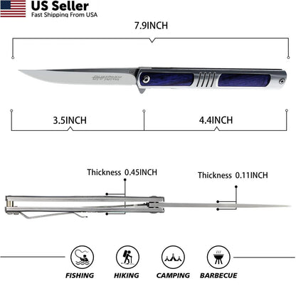 Folding Knife for Men 3.5 Inch Pocket Knife - Blue and Silver