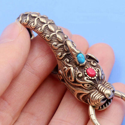 2Pcs Solid Brass Dragon Keychains for Bag Wallet Snap Hook Clip