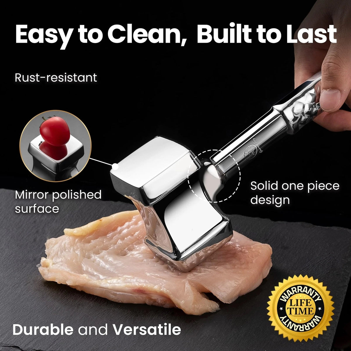 Stainless Steel Meat Tenderizer Tool for Universal Use (11x3x2 inches)