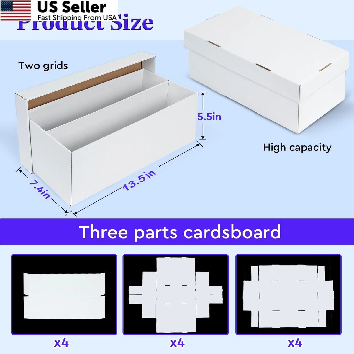 4 Pack Trading Card Storage Box - 2 Rows, Cardboard, White
