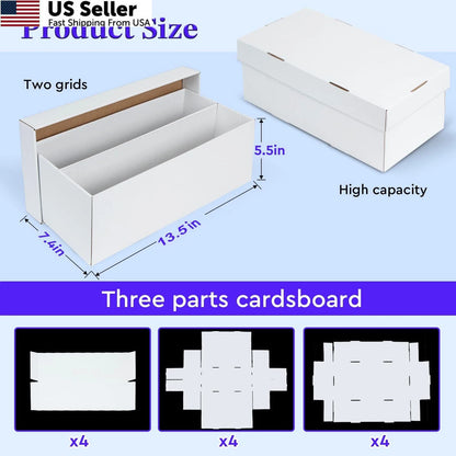 4 Pack Trading Card Storage Box - 2 Rows, Cardboard, White