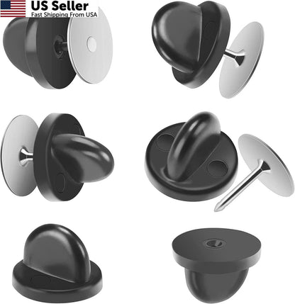 2X Rubber Blank Pin Backs for Butterfly Clutch Holders - Black