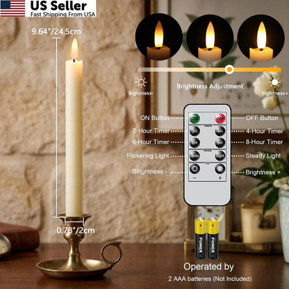 2X LED Taper Candles with Remote Timer for Home Decor (Ivory)