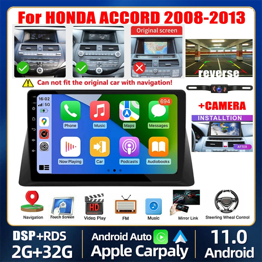 2+32G Android 11 Car Stereo for Honda Accord (2008–2013) CarPlay GPS WiFi