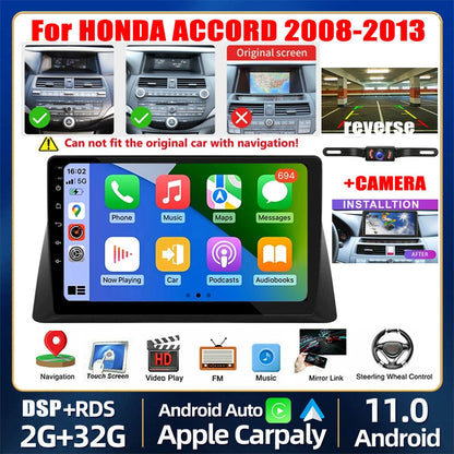 2+32G Android 11 Car Stereo for Honda Accord (2008–2013) CarPlay GPS WiFi