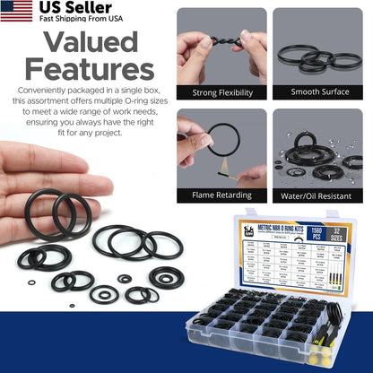 O Ring Kit for Various Applications (1560 Pcs, Nitrile Rubber)