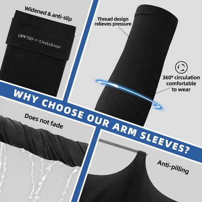 6 Pairs Cooling Compression Arm Sleeves - Black, Dark Gray, Green