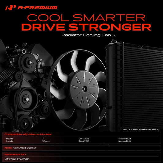 Dual Cooling Fan Assembly w/ Shroud for Mazda 3 (2004–2013) PEAR15025, MA3115165, 620-941