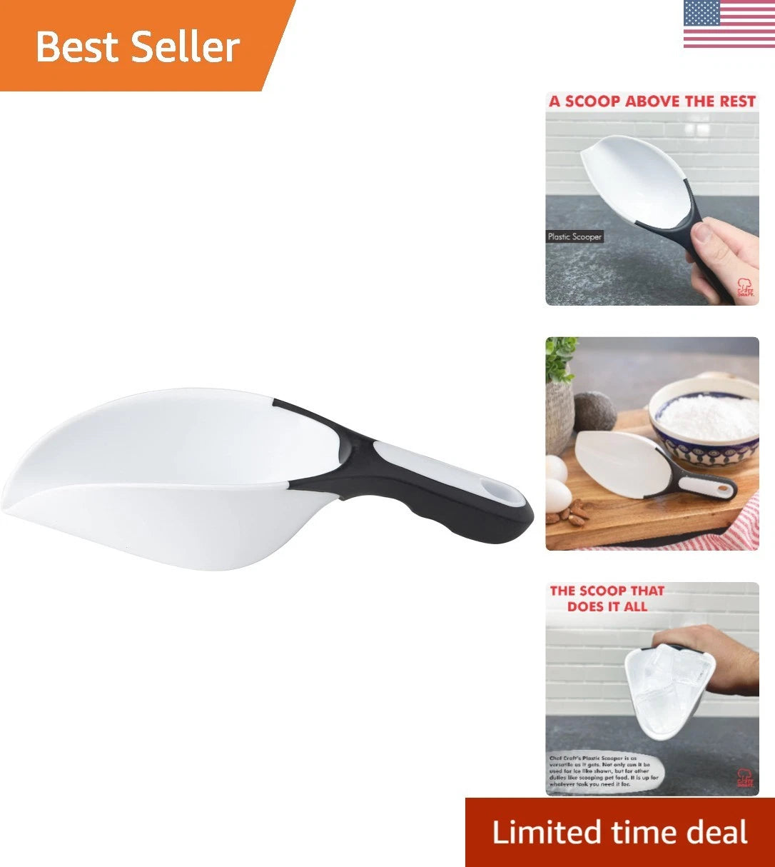 1 Cup Plastic Scoop for Kitchen (Dishwasher Safe)