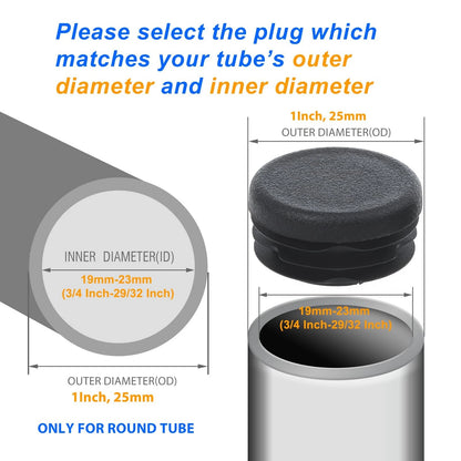 12Pcs 1 Inch Round Plastic End Caps for Tubing (Black)