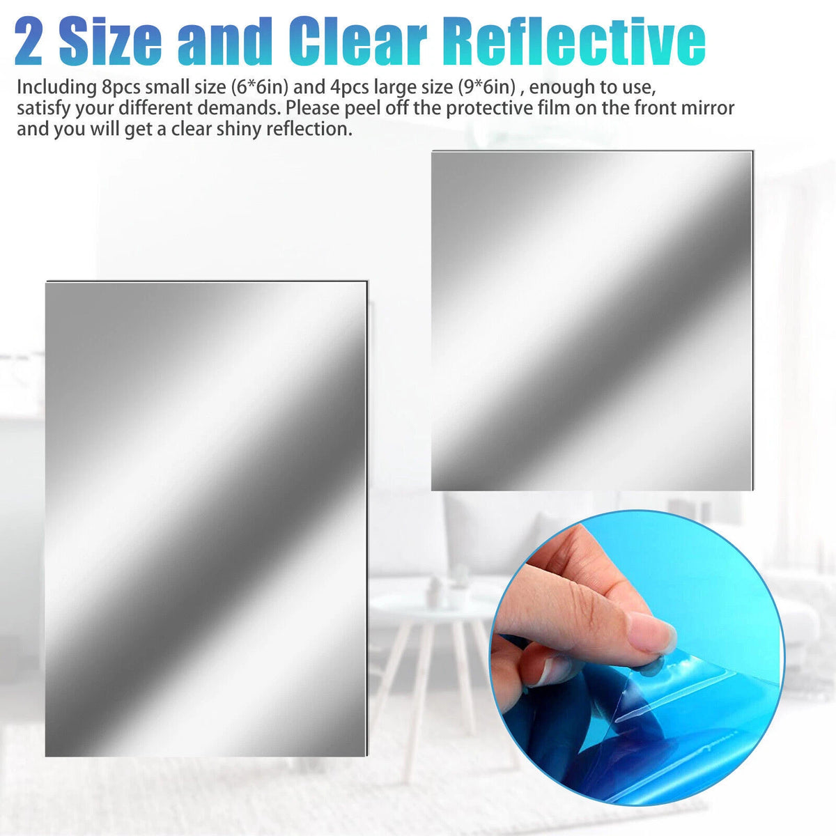 24X Mirror Reflective Wall Sticker Self Adhesive Tile Film Home Decor