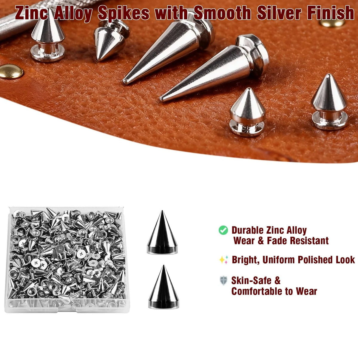 120 Pairs Silver Cone Spikes and Screws for Jackets and Belts