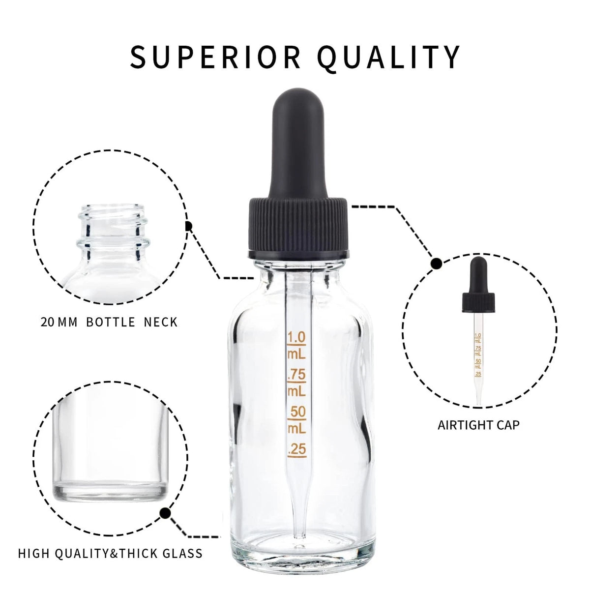 3 Pack 1oz Clear Glass Dropper Bottles