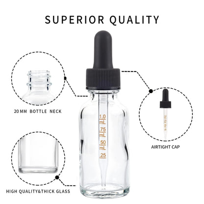 3 Pack 1oz Clear Glass Dropper Bottles