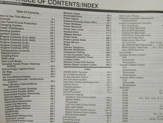 Electrical & Vacuum Troubleshooting Manual for Ford Taurus Mercury Sable (1994)