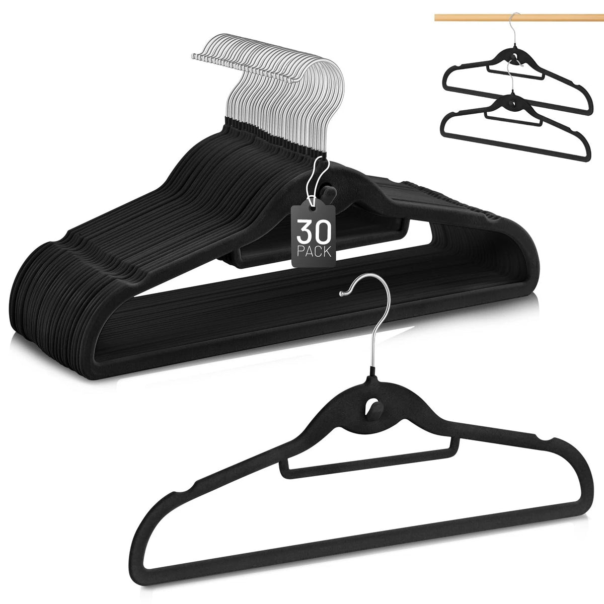 30 Pack Velvet Stackable Hangers for Clothes - Non Slip Felt