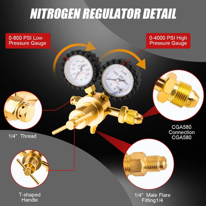 Nitrogen Regulator with 1/4-Inch Male Flare Outlet (0-800 PSI)