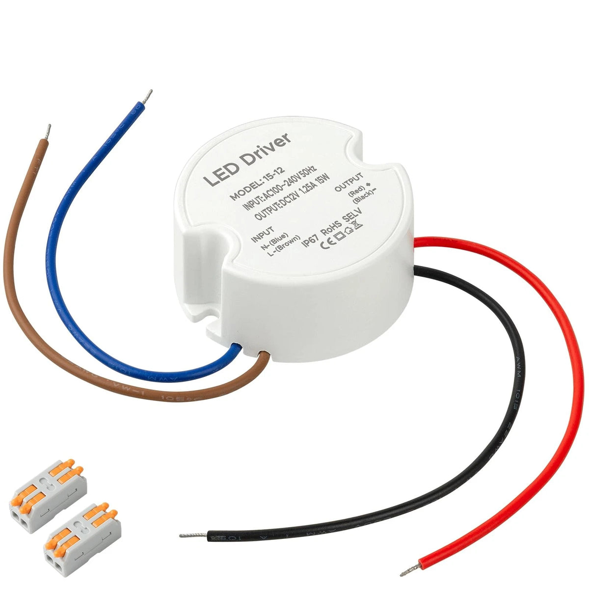 LED Driver 15 Watts Waterproof IP67 Power Supply 12V 1.25A