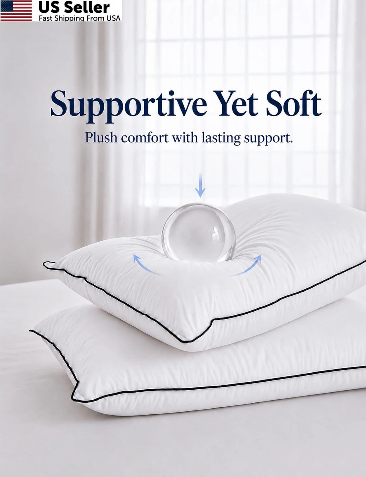 Pack of 2 Goose Feather Down Pillows for Standard Size