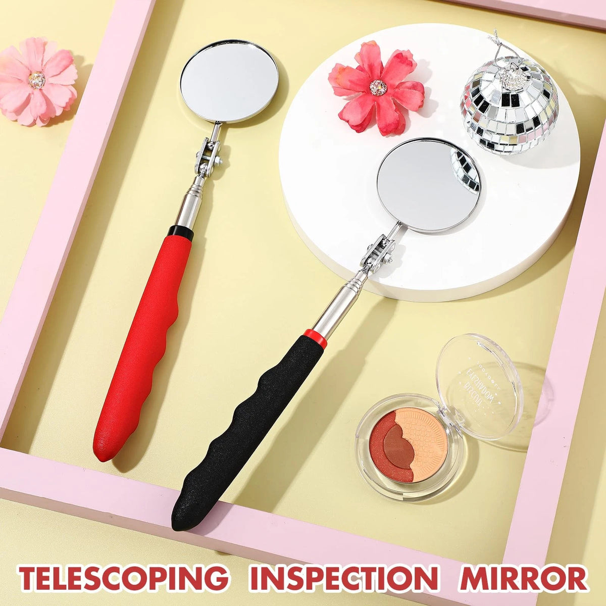 2 Telescoping Inspection Mirrors for Mechanics (50mm Round)