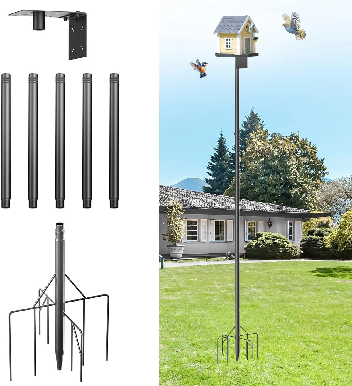 92 Inch Birdhouse Pole with 9-Prong Base - Rust Resistant, Weatherproof
