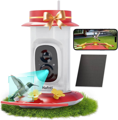Solar Powered Hummingbird Feeder with 2K Camera for Live Streaming