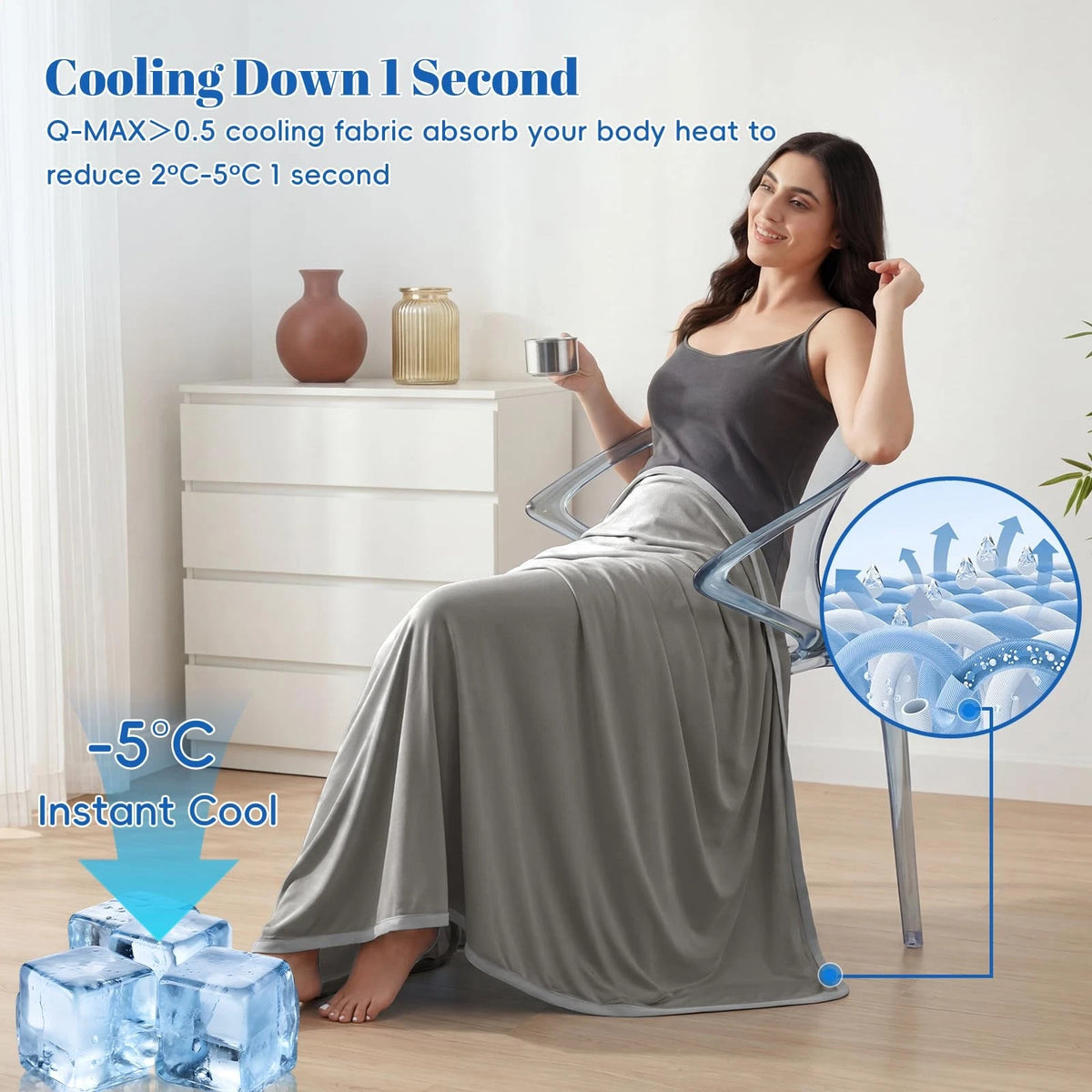 Double Cooling Blanket for Twin Size Hot Sleepers (60"x80") - Charcoal Grey