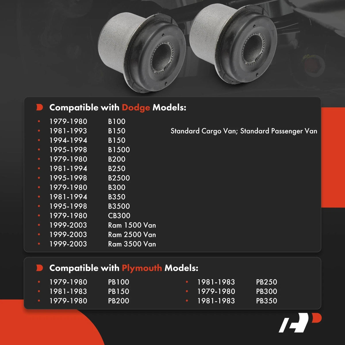 2X Front Upper Control Arm Bushing for Dodge Ram 1500 2500 Van (52106434AA, K7118)
