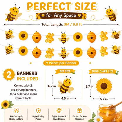 Honeybee Garland Banner for Bee Birthday Party Decorations