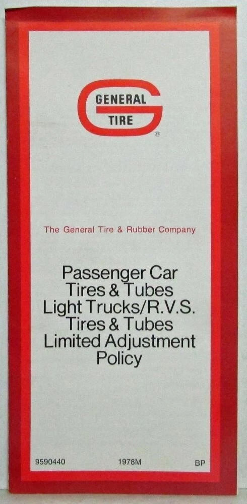 Tires and Tubes for General Tire Car Light Trucks RVs (1978)