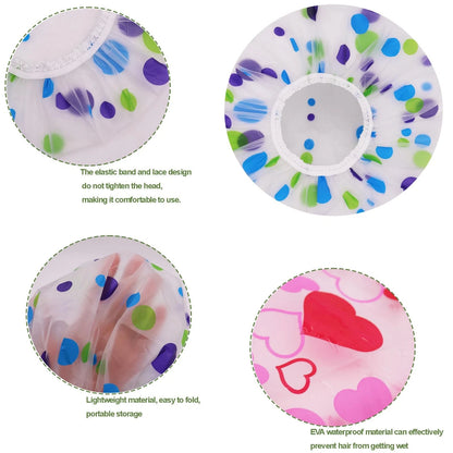 6 Pack Reusable Waterproof Shower Caps with Elastic Band 28cm