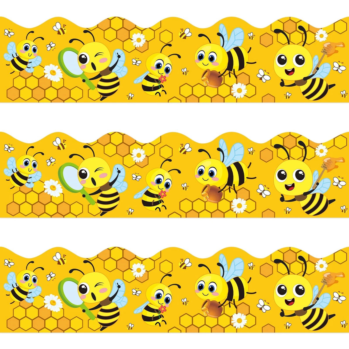 Set of 4 Summer Bee Bulletin Board Borders - Yellow Honeycomb Design