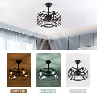20" Rustic Caged Bladeless Ceiling Fan with Light Remote Control