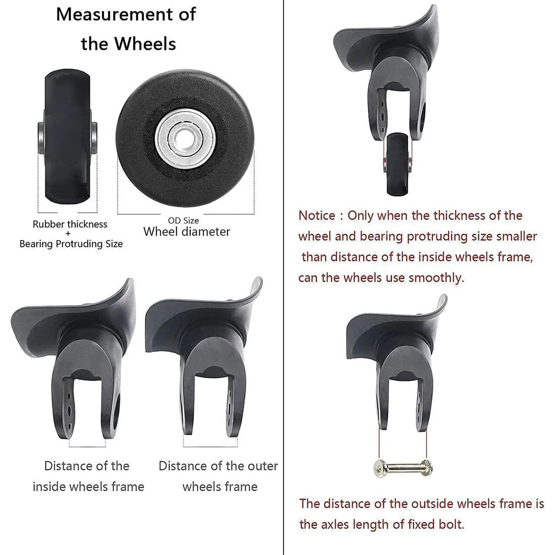 Set of 4 Luggage Suitcase Replacement Wheels 50x18mm for