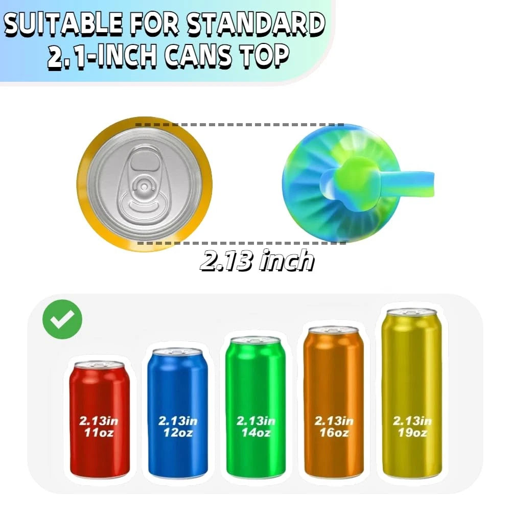 Set of 4 Silicone Soda Can Lids with Straw - Multicolor