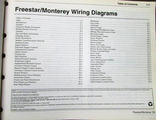 Electrical Wiring Diagram for Ford Freestar, Mercury Monterey (2005)